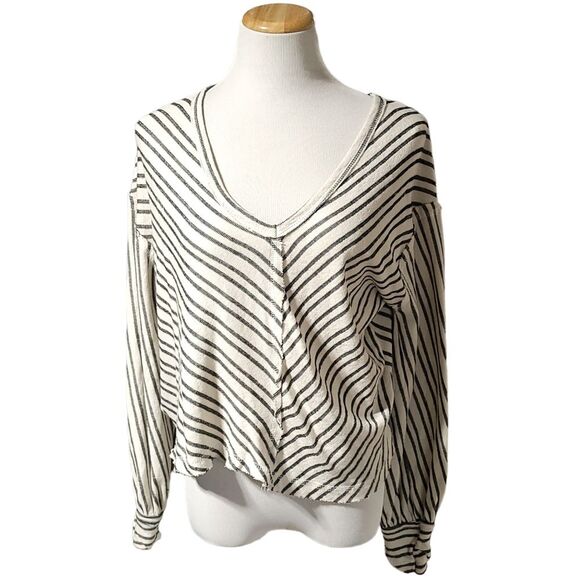 By Together Collection Blouse Small Women Off-the-Shoulder Top Gray Striped - Picture 1 of 9